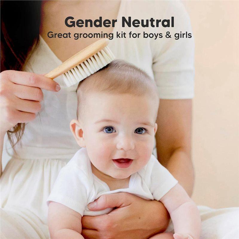 ABBP-Baby Hair Brush Set For Newborns - Soft Goat Bristle Wooden Baby Brush And Comb Set Newborn Grooming Kit