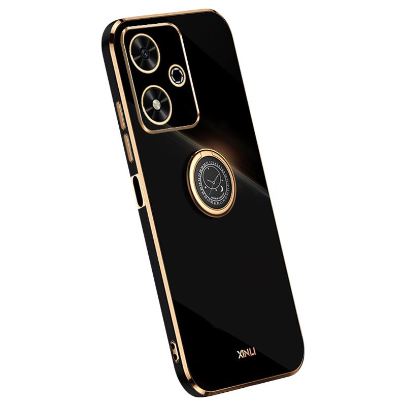 

For Honor Play 50 Case TPU Phone Cover with Kickstand Electroplating Golden Edge Black