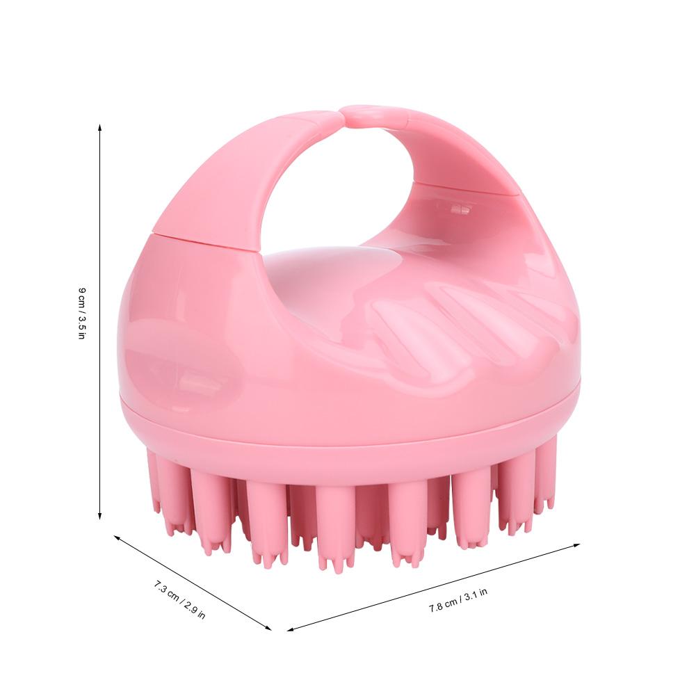 Round Shape Handheld Head Scalp Massage Brush Hair Shampoo Washing Brush with Handle (Pink)