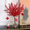 Red Holly Berry Faux Flower Fortune Bucket for New Year Home Decor