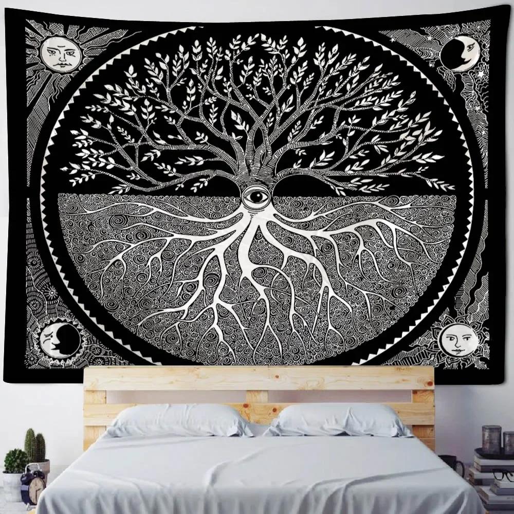 Psychedelic Tree of Life Art Tapestry Mandala Wall Hanging Cloth Bohemian Hippie Home Aesthetics Art Decorative Blanket