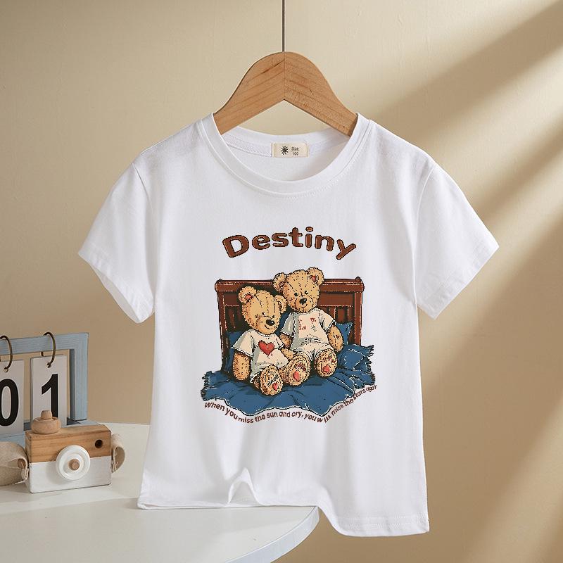 

Мультяшная хлопковая футболка с коротким рукавом 2025: Крутой и дышащий летний топ для младенцев и малышей 120 cm