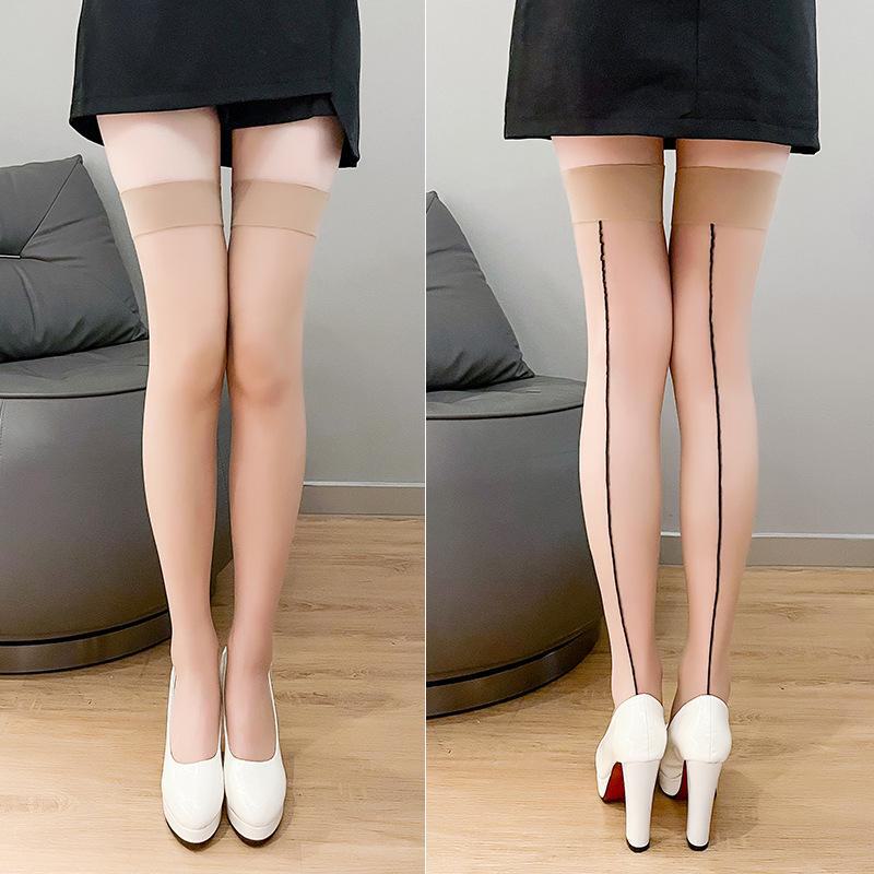 Chaussettes hautes cuissardes fines de couleur assortie - Sexy, Respirantes, Design anti-accrochage