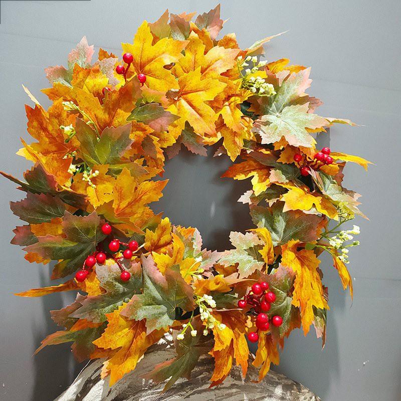 Harvest Wreath With Pumpkins Berries Vine Circle Halloween Thanksgiving Door Decor