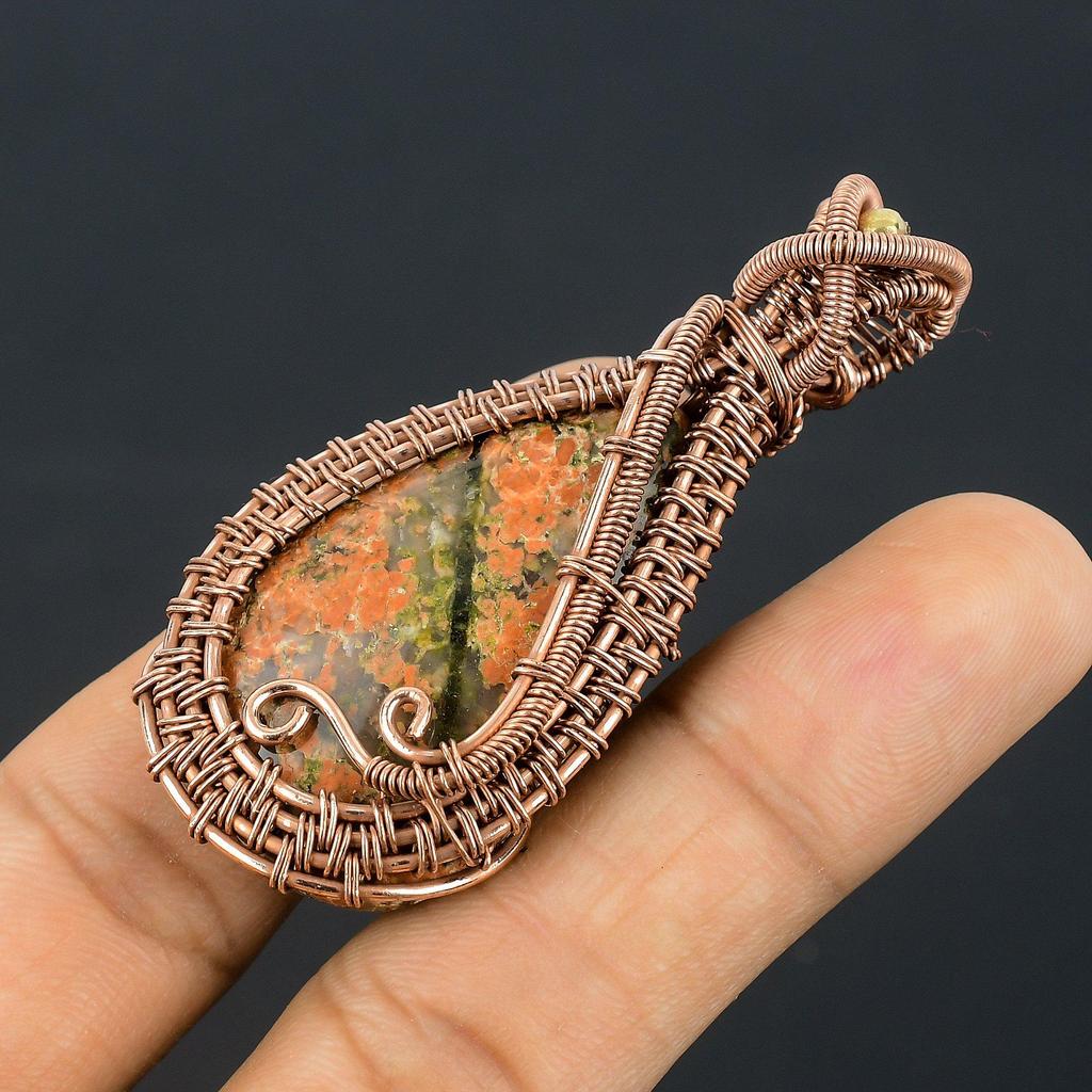 Unakite Pendant, 999 Copper Wire Wrapped Jewelry, Gemstone Jewelry Pendant, Handmade Wedding Gift Jewelry