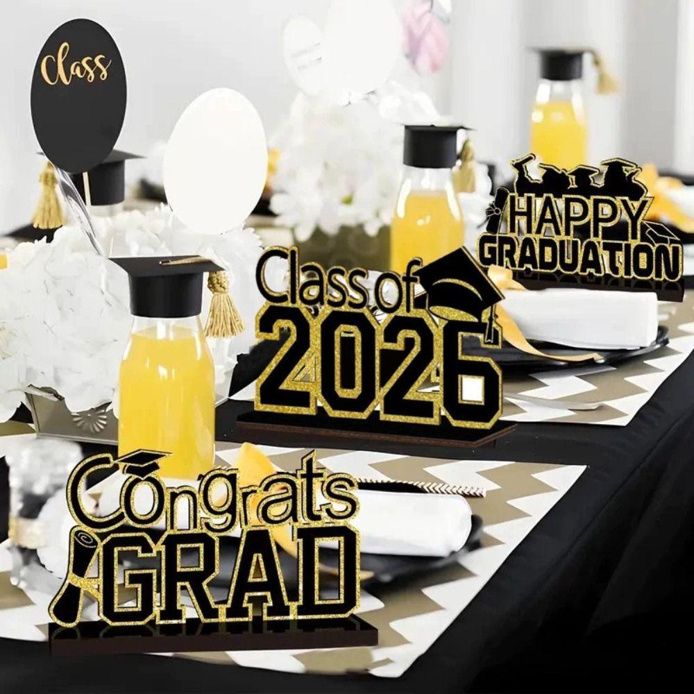 Grad Sign Wooden Bachelor Hat Wooden Letters Desktop Ornament  Tabletop Decor