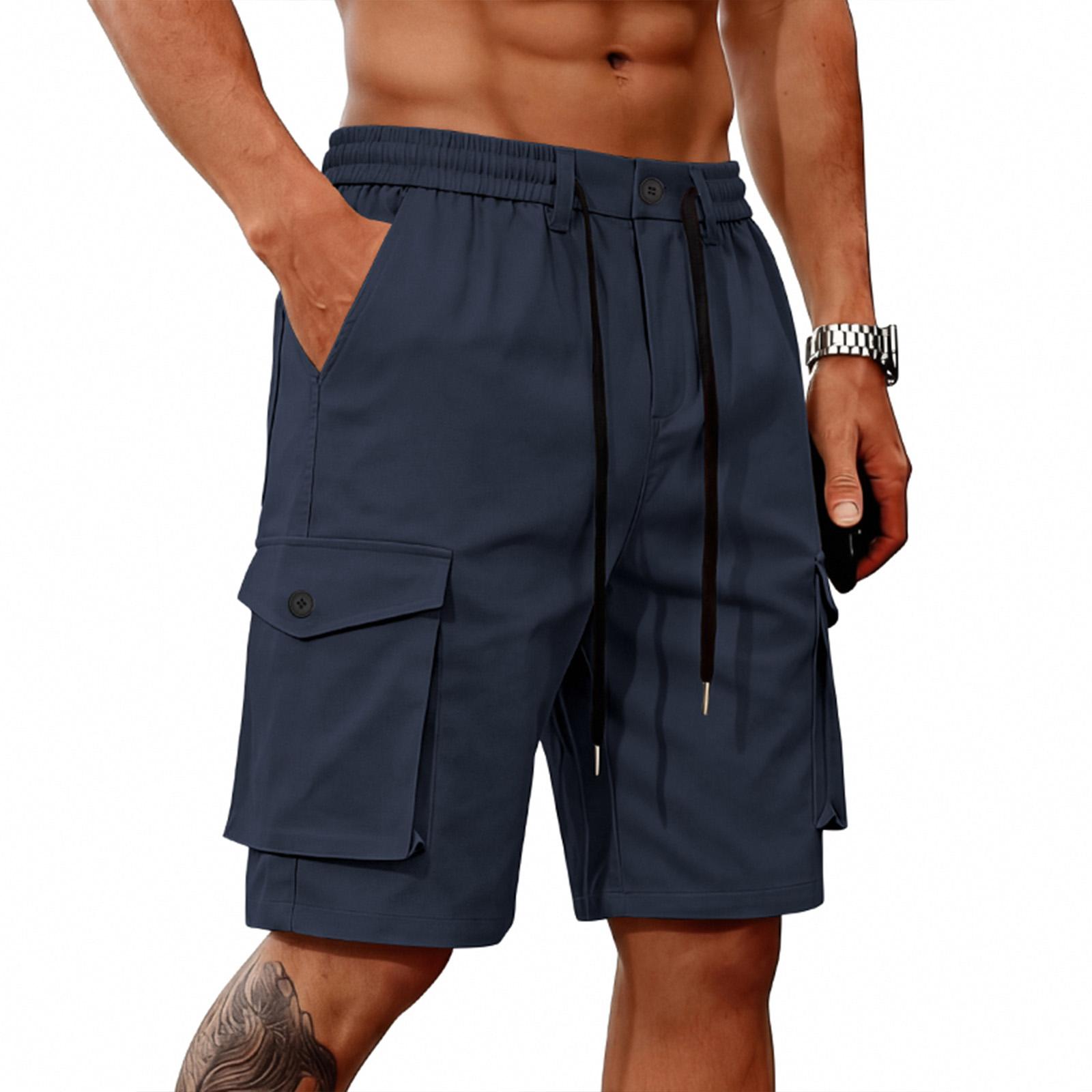 

Men s Loose Linen-Cotton Drawstring Shorts XL Темно-синій