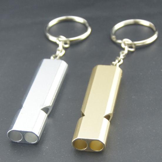 4Pcs Double Tube Emergency Whistles Clear Loud Sound Compact Size Portable Corrosion-Resistant Safety Survival Whistles with Keyring