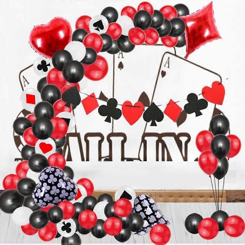 Casino Party Decorations 95pcs Game Night Balloons Garland Poker Banner Las Vegas Party Decorations Poker Black Red Casino Mylar Balloons Casino Birth