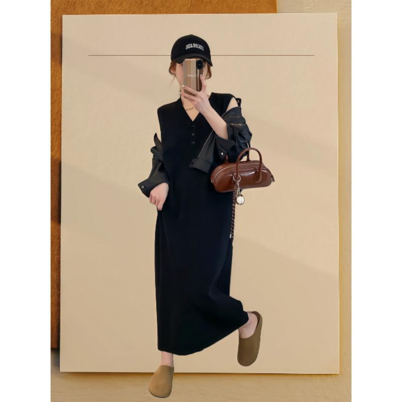 Women's Advanced V-neck Sleeveless Knit Dress Summer Slimming Base Long Dress
