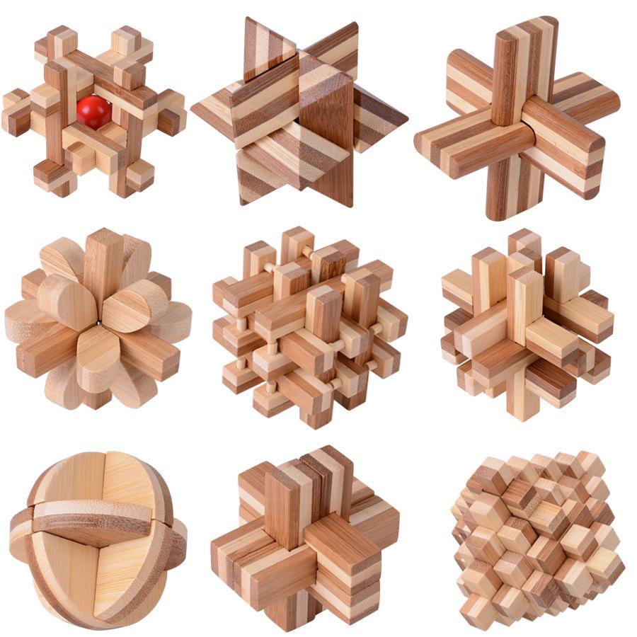 Beechwood Kongming Lock & Luban Puzzle Set for Kids - Wooden Mortise and Tenon Toy