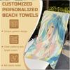 Hatsune Miku Anime Beach Towel, Quick Dry Absorbent Towel, Fresh Green Anime Towel for Beach Swimming, Summer Gift