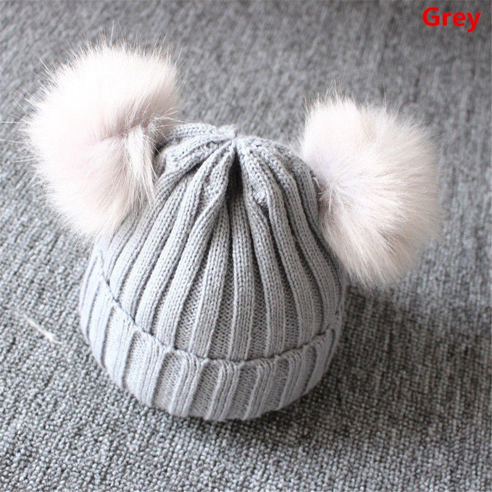 Winter Cute Pom Kids Knitted Hat Warm Bobble Hat Baby Beanie Cap