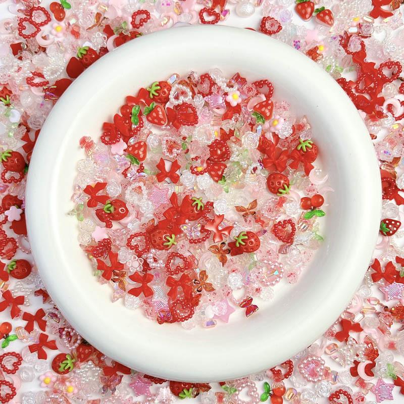 

50 шт. случайных смешанных клубничных цветов, подвески для ногтей, сладкая смола, плоская луна, аксессуары для украшения ногтей, маникюр своими руками mixed 50pcs