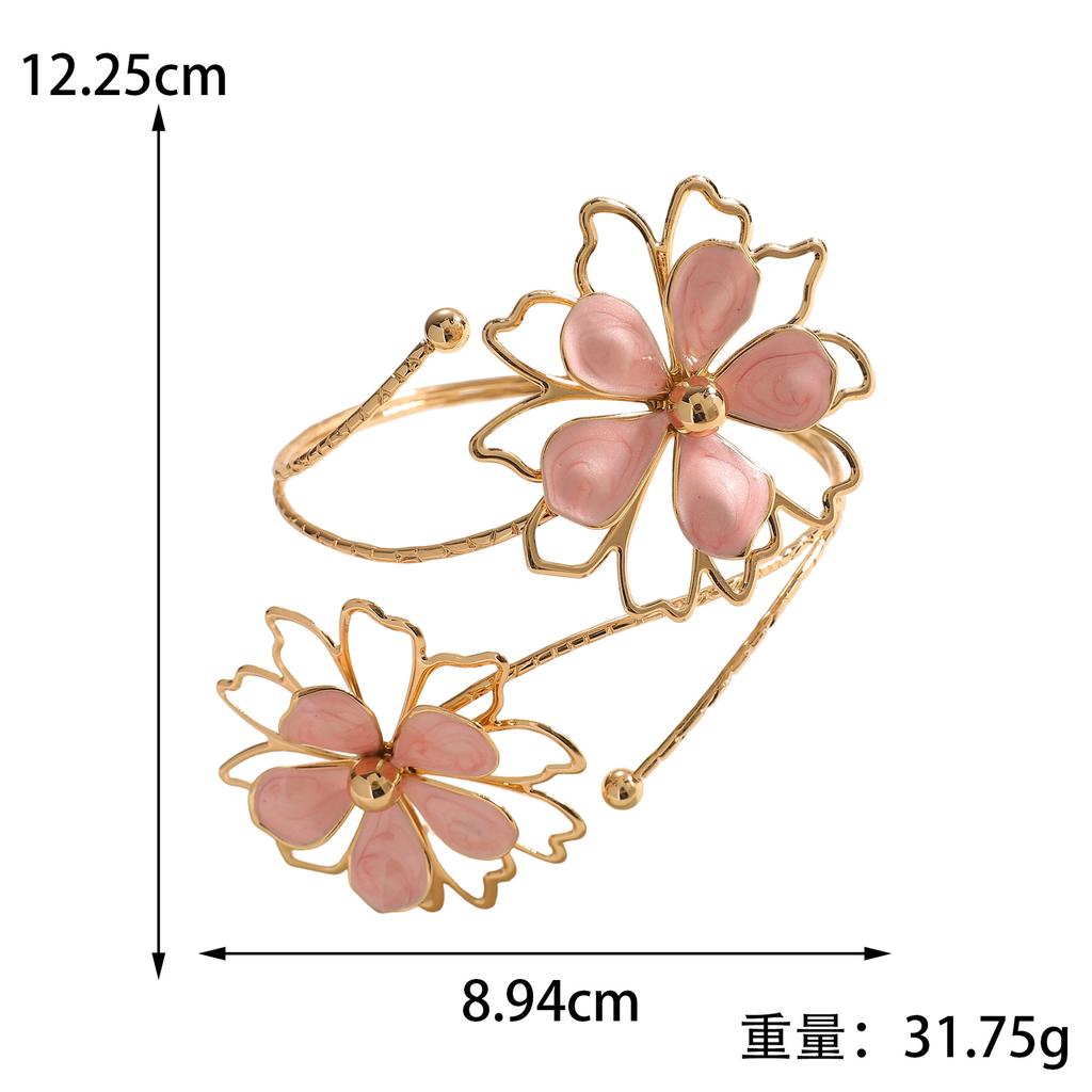 Nieuwe dubbelkoppige emaille glazuur bloem open armband niche lichte luxe high-end dames open armband sieraden