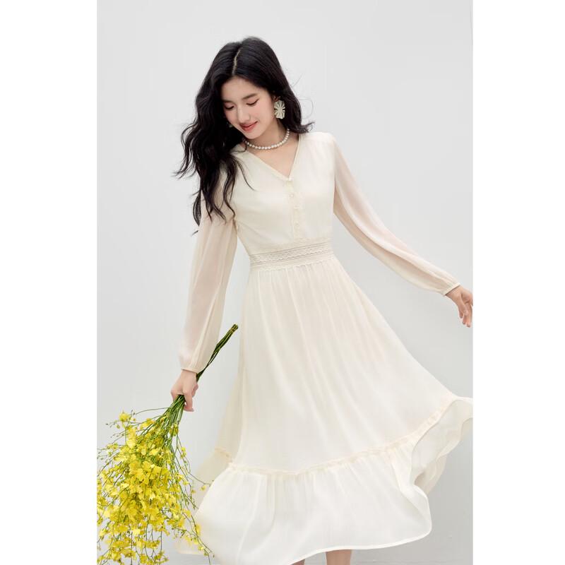 Qiushui Yiren 2026 Spring Elegant V-Neck Maxi Dress