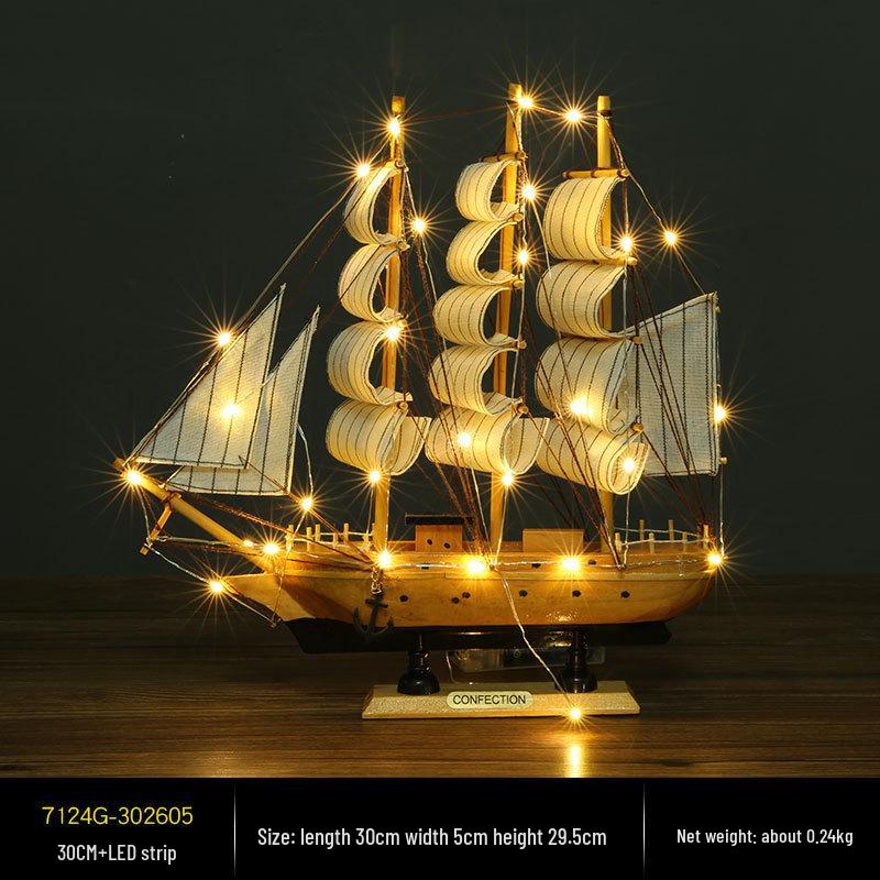 Wooden Pirate Ship Model: Small Boat Ornament for Office or Room Decoration