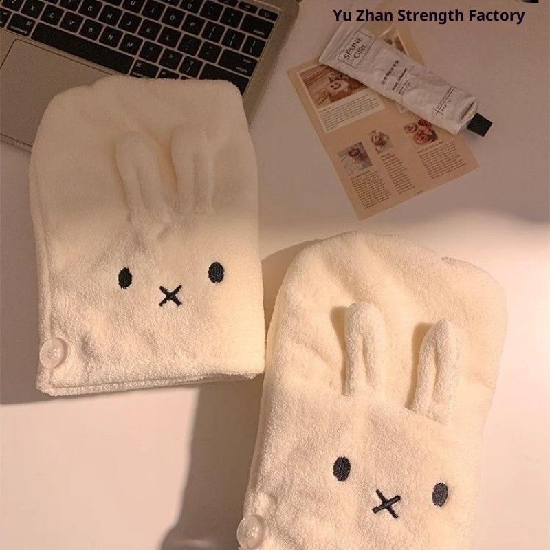 Women Hair Drying Hat Quick-Dry Hair Towel 1Pc Bunny Ears Coral Fleece Super Absorbent Turban Hair Dry Cap