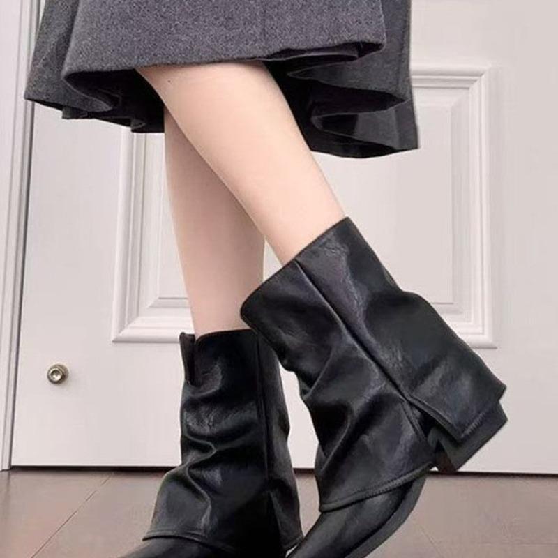 Fashion 2025 Retro Chunky High Heel Stack Boots Mid-thigh Boots Women's Autumn and Winter
