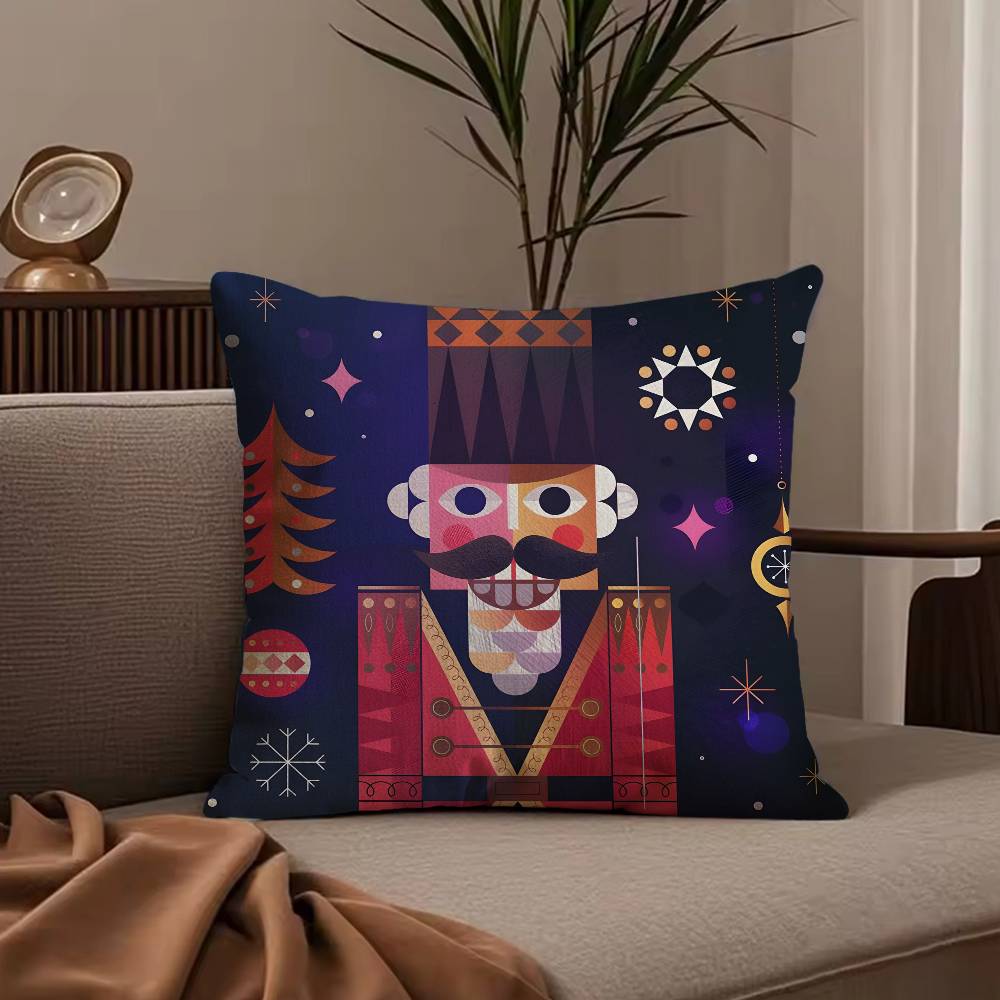 Nutcracker Soldier Christmas Pillow Case Anti-dustmite Pillowcase Invisible Zipper Silky Short Plush Sofa Cushion Cover