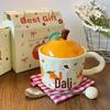 Large Orange Ceramic Mug with Lid & Spoon - Cute Gift for Girls & Best Friends, Perfect Birthday or Practical Souvenir.