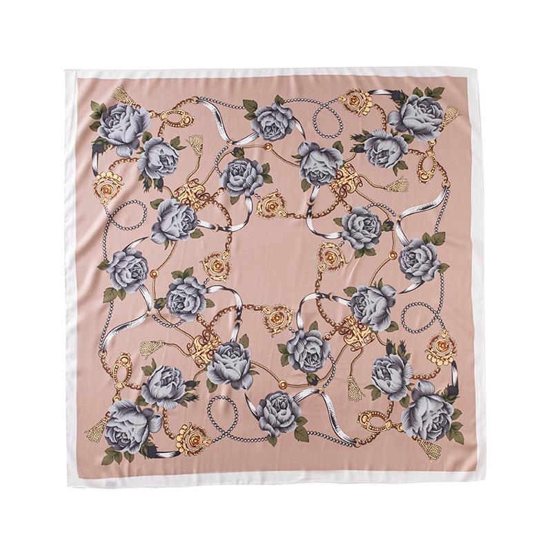 

Color splicing imitation silk scarf girls sweet 70cm small fresh imitation silk shawl 90*90cm