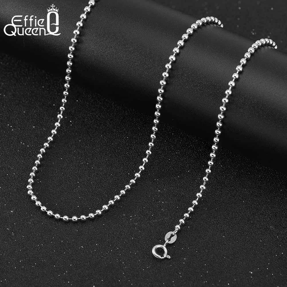 Effie Queen Echte 925 Sterling Silber 2mm Kugelkette Halsketten 40-60cm Einfach Zierlich DIY Perlenkette Choker Unisex SC24
