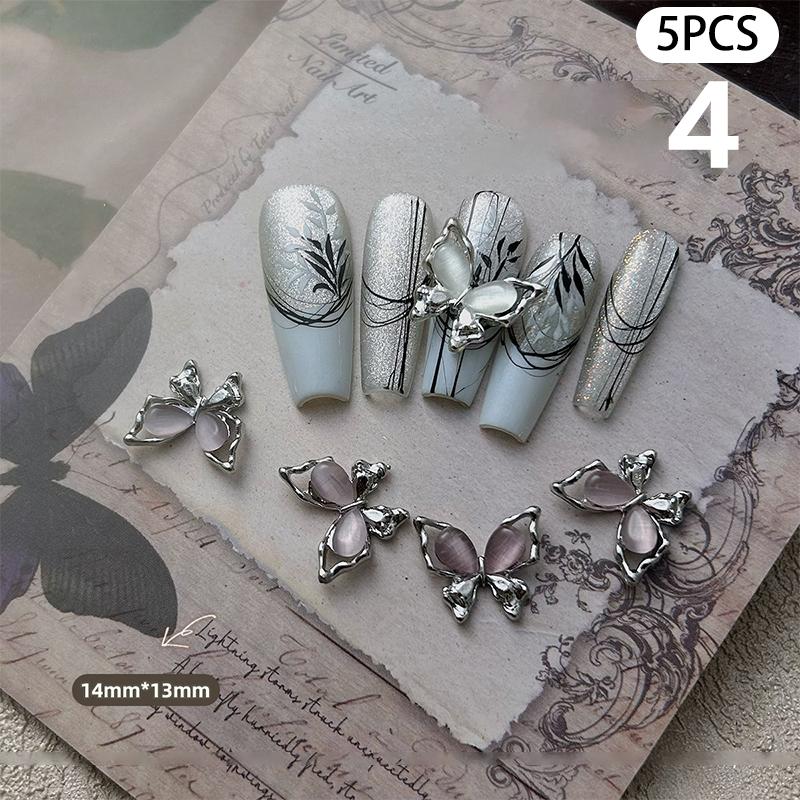 5Pcs Cat'S Eye Glitter Nail Enhancement Charms Butterflies Assortment Resin 3D Nail Art Decoration Studs Accessories Supplies