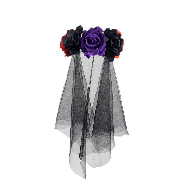 Halloween Floral Veil Headbands Mesh Lace for Women Cosplay Carnival Hair Props