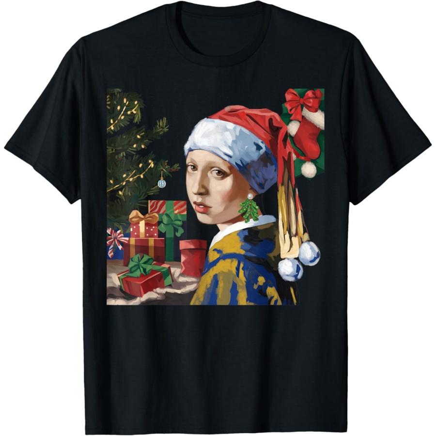 The girl wit a pearl earring celebrating christmas, art T-Shirt S