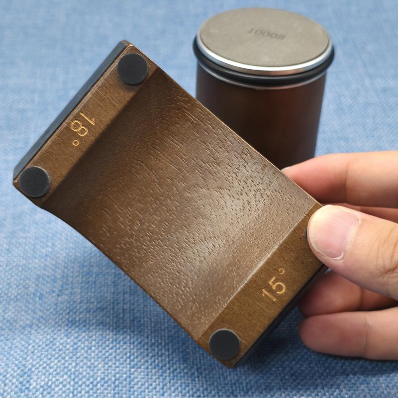 Wooden Magnetic Base Knife Sharpener, 4-Sided, Manual, Medium Grit, No Electricity Needed, for Kitchen Use