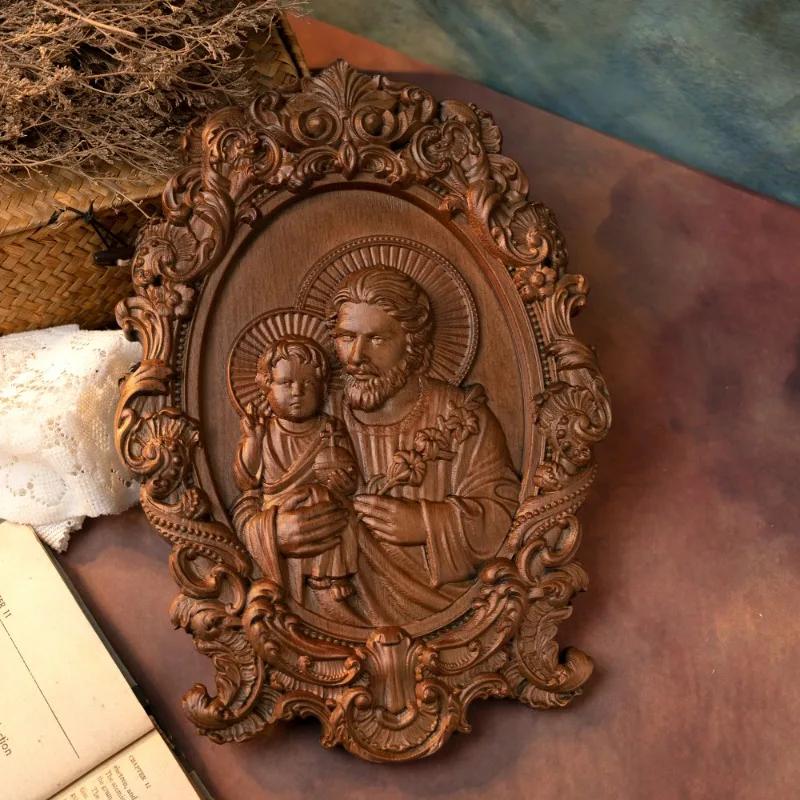 Christian Catholic Religious Saint Joseph Wood Carving Icons Wall Art Work Figure Carving Home Decor