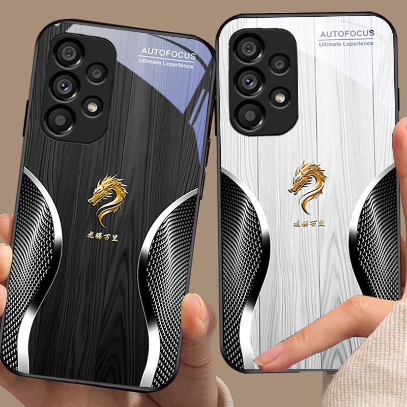 Holz Drache Schwarz Für Samsung Galaxy S 8 9 10 20 Plus 21 FE 22 23 24 Ultra S7 Edge Schwarz Gehärtetes Glas Handyhülle Hartschale