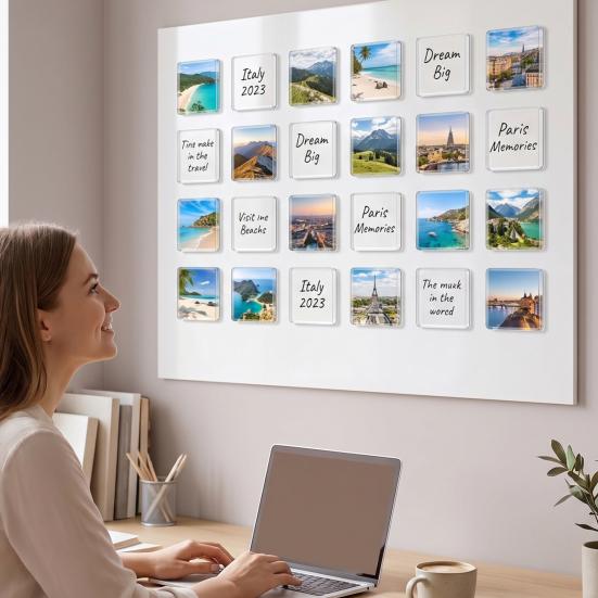 Clear Acrylic Magnetic Photo Frames for Refrigerator 10Pcs Magnet, Square Frame Magnets with Adhesive Transparent Picture Fridge Decor Back,