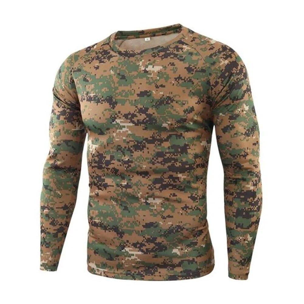 Langarm-Camouflage-T-Shirt im Freien, schnell trocknend, Wandern, militärische taktische T-Shirts, Herren-Jagd- und Camping-Shirts, Markenkleidung