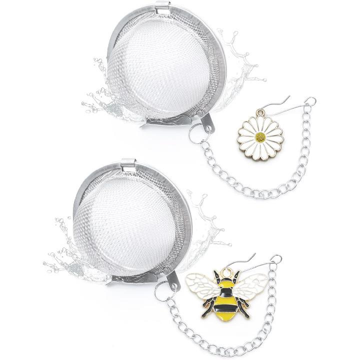 Tea Ball Strainers, 2 Pack Stainless Steel Tea Infuser with Delicate Pink Butterfly & Blossom Charm - Elegant Tea Steeper Gifts for Tea Lovers