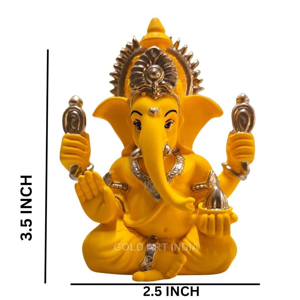 Handcrafted Mango Terracotta Ganesha with Golden Jewelry for Car Dashboard, Home/Office Decor, Gifting/Housewarming Gifts