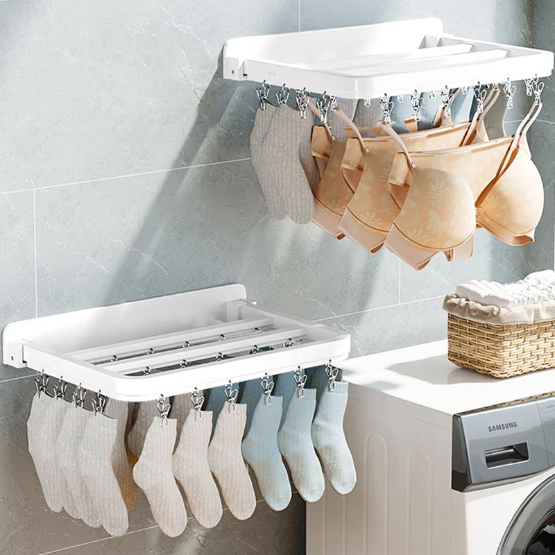 Laundry Organizer 12/20/26 Hooks Shelf Bra Underwear Fixed Wall Mounted Socks Clips Aluminium Alloy No Drilling Black