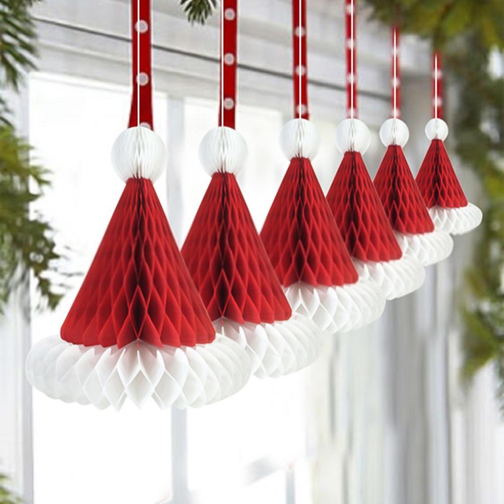 2Pcs/Set 20/30cm Honeycomb Ball Christmas Hat Christmas Tree Decoration Lantern Paper Flower Pendant Scene Layout Xmas Ornaments