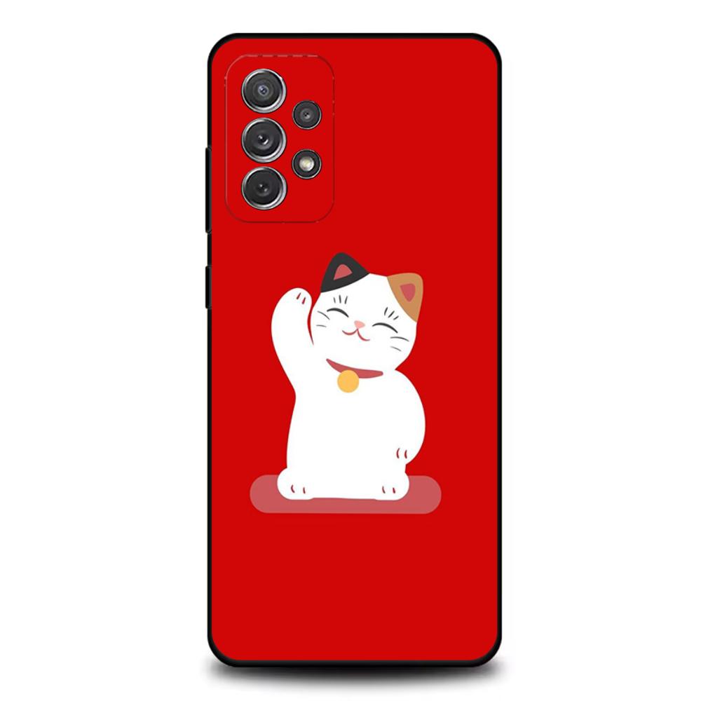 Cartoon Lucky Cat Phone Case For Samsung S25,S24,S21,S22,S23,S30,Ultra,S20,Plus,Fe,Lite,Note,10,9,5G Black Cover