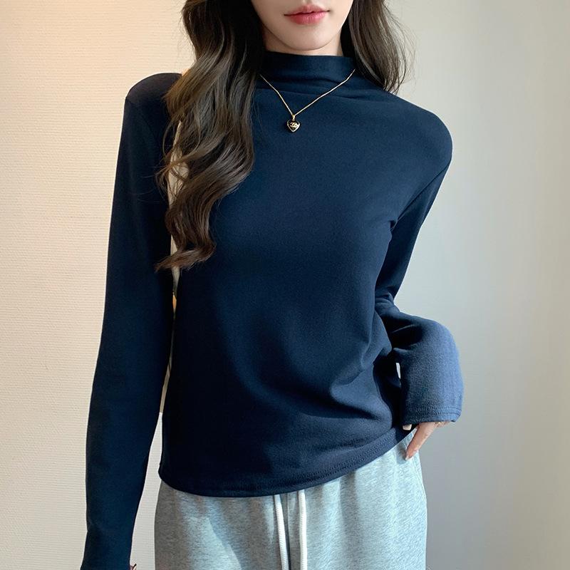 55 Lyocell semi-turtleneck women's season new warm and slim T-shirt