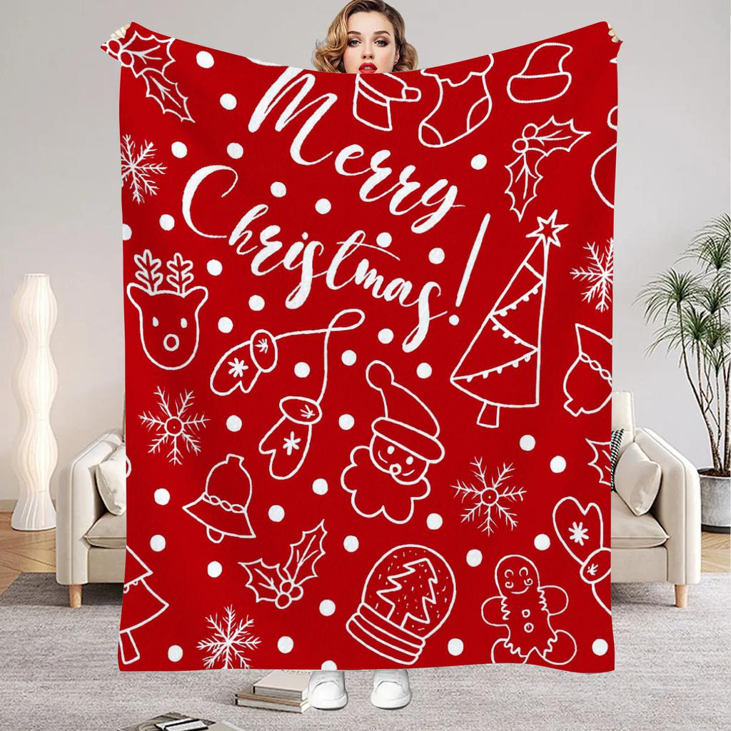 1pc Soft Christmas Tree Print Plush Blanket Blue Xmas Theme Snowflake All Season Use Washable Throw Blanket for Girls Daughter