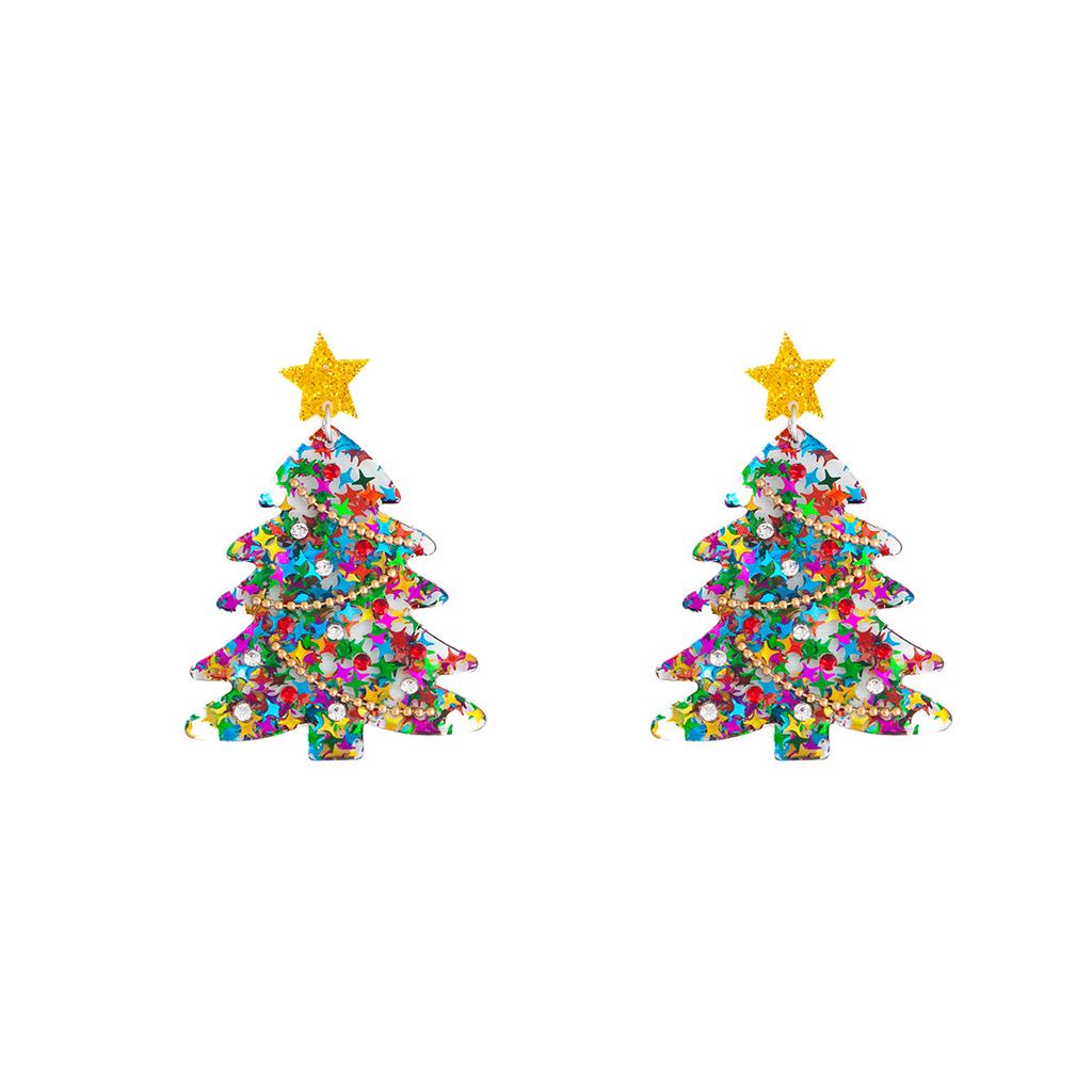 Christmas Fashion Trend Christmas Tree Diamond Bead Chain Earrings Delicate Sequins Stars Creative Design Earrings Women