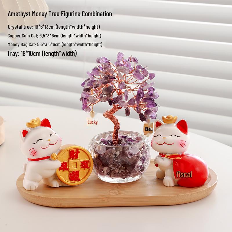 Citrine Money Tree Cat Ornament - Home, Office, Housewarming or Birthday Decoration