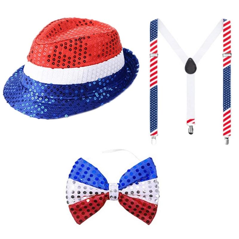 Uncle Patriotic Dress up Outfit for July Fourth Celebration Uncle Costume Forth of July Hat with Bowtie Suspenders