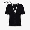 MO&Co. Women's Color-Blocked Faux Two-Piece Cropped Knitted Cardigan