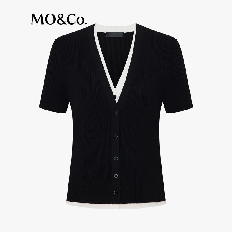 MO&Co. Women's Color-Blocked Faux Two-Piece Cropped Knitted Cardigan