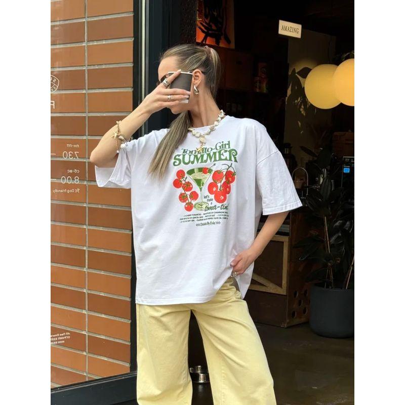 Western Style New Fashion Casual Loose Round Neck Print Short Sleeve T-shirt Top Printed T-shirt Top