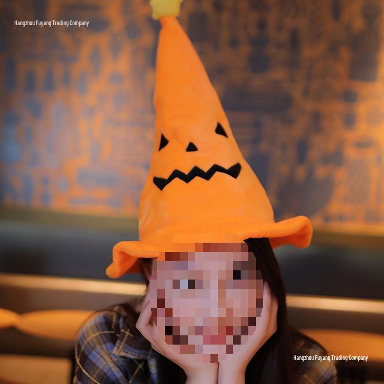 Elektrischer Kürbis-Hexenhut - Leuchtendes singendes Plüschtier für Halloween-Kostüm & Foto-Requisiten