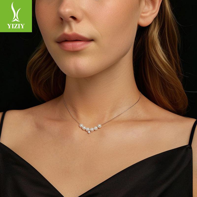 S925 Sterling Silver Smart Pearl Moissanite Necklace, Women'S Premium Stacked Collarbone Chain Autumn And Winter Light Luxury